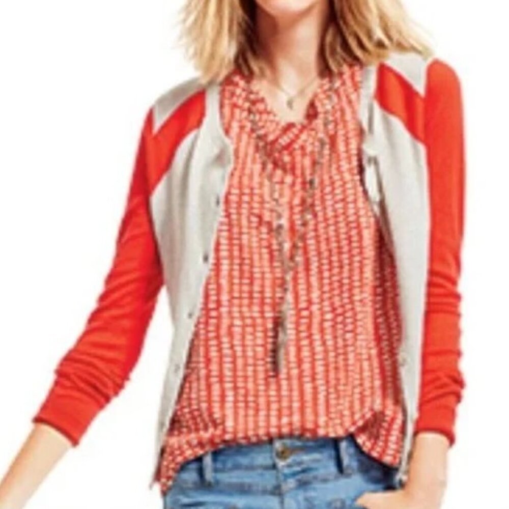 CAbi Hourglass Cardigan Red and Oatmeal #192 Size M
